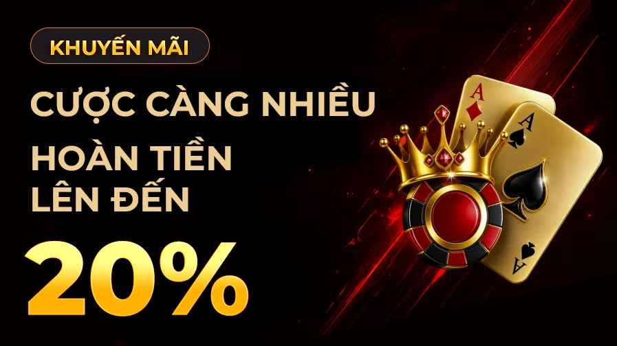 Cược càng nhiều, hoàn tiền lên đến 20%